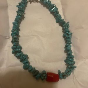 Turquoise and Coral Necklace Designer Boutique